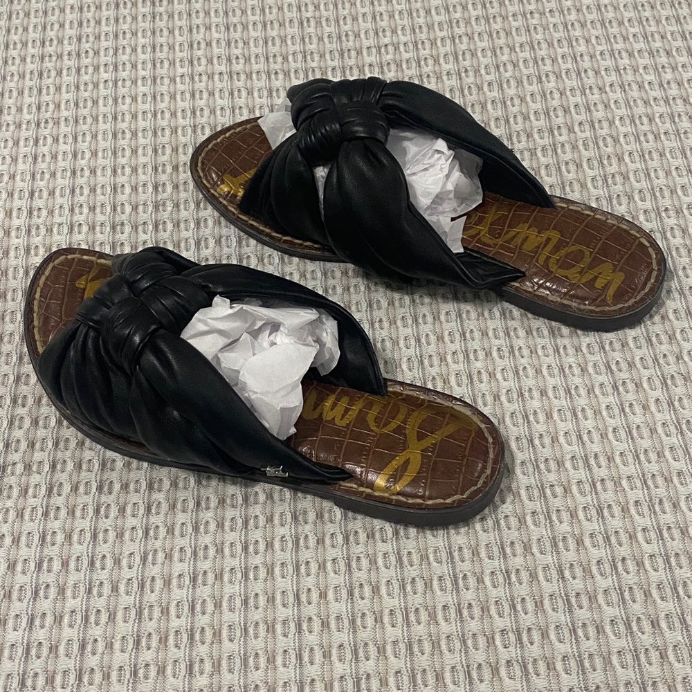 Sam Edelman "Garson" Black knotted leather Slide on Slipper Sandal SZ 6
